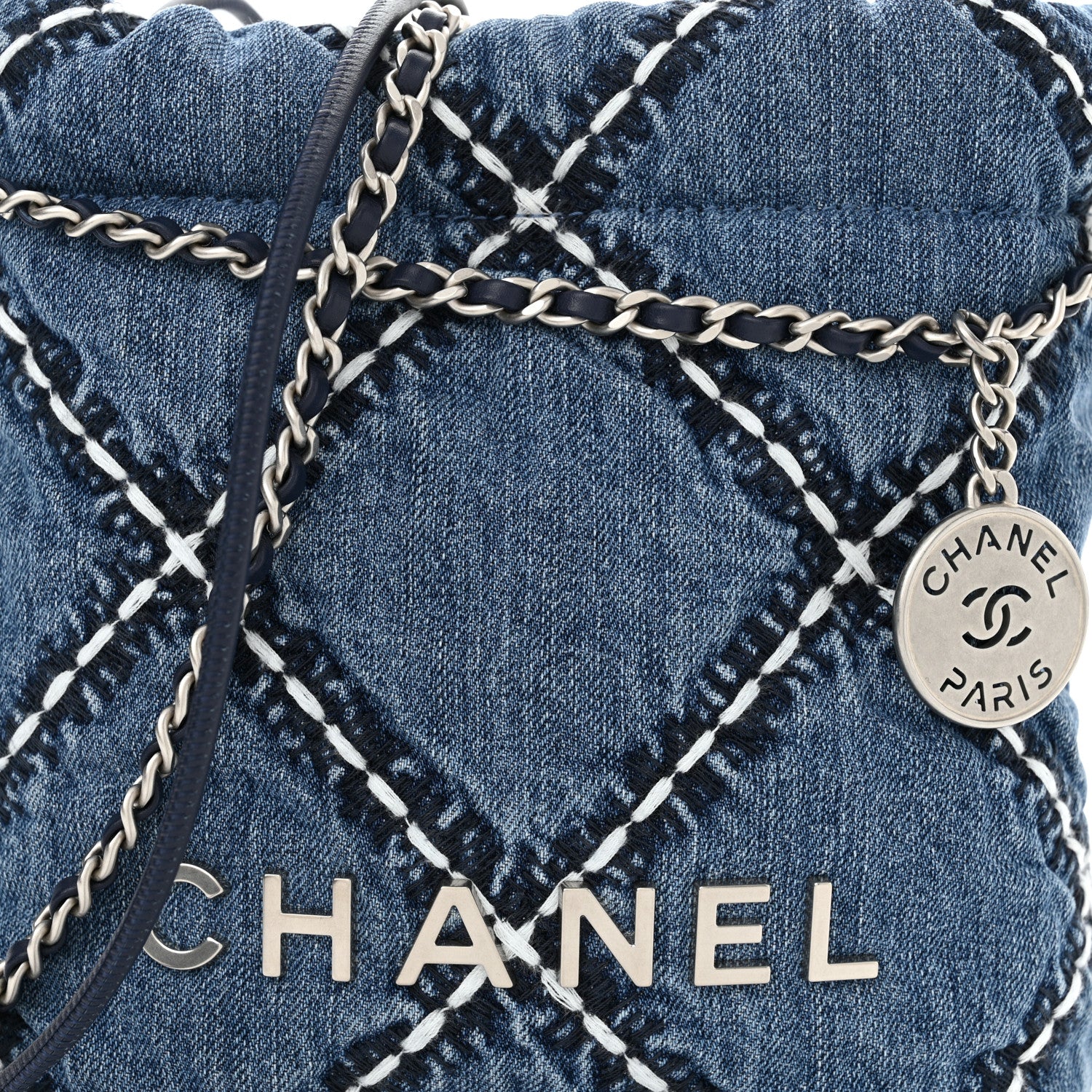 Chanel Denim Stitched Quilted Mini Chanel 22 Blue 8 of 10