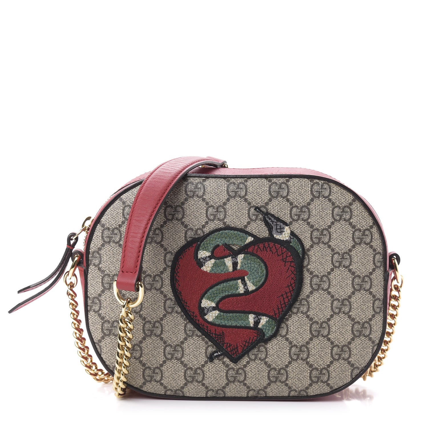 Gucci GG Supreme Monogram Kingsnake Heart Embroidered Mini Chain Shoulder Bag Beige Hibiscus Red 1 of 10