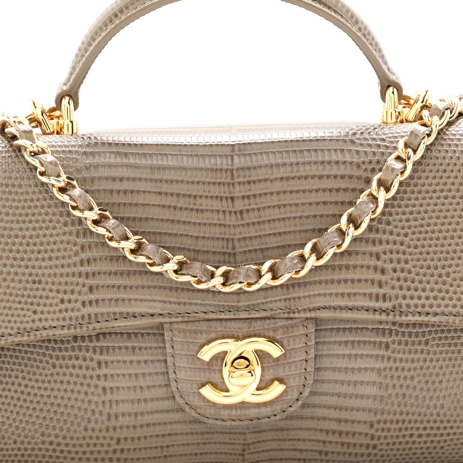 Chanel Calfskin Lizard Embossed Clutch With Chain Dark Khaki 9 of 12
