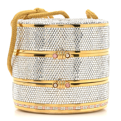 Judith Leiber Swarovski Crystal Minaudiere Train Case Clutch Gold Silver 1 of 15