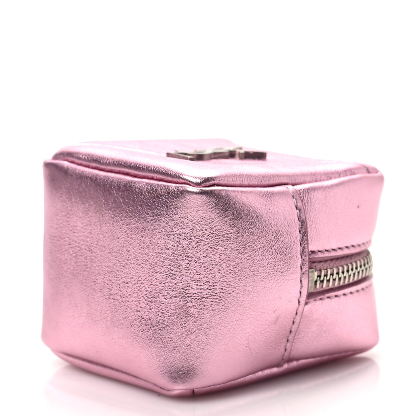 Crinkled Lame Calfskin Jaime Cube Charm Keychain Violet