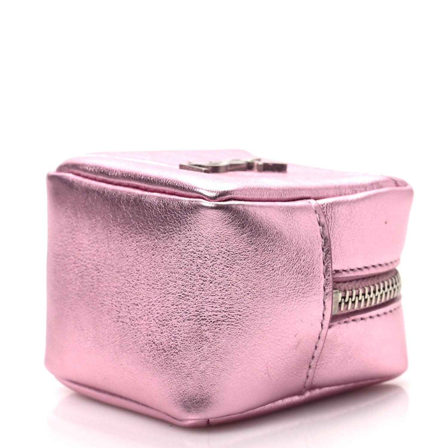 Saint Laurent Crinkled Lame Calfskin Jaime Cube Charm Keychain Violet 7 of 7