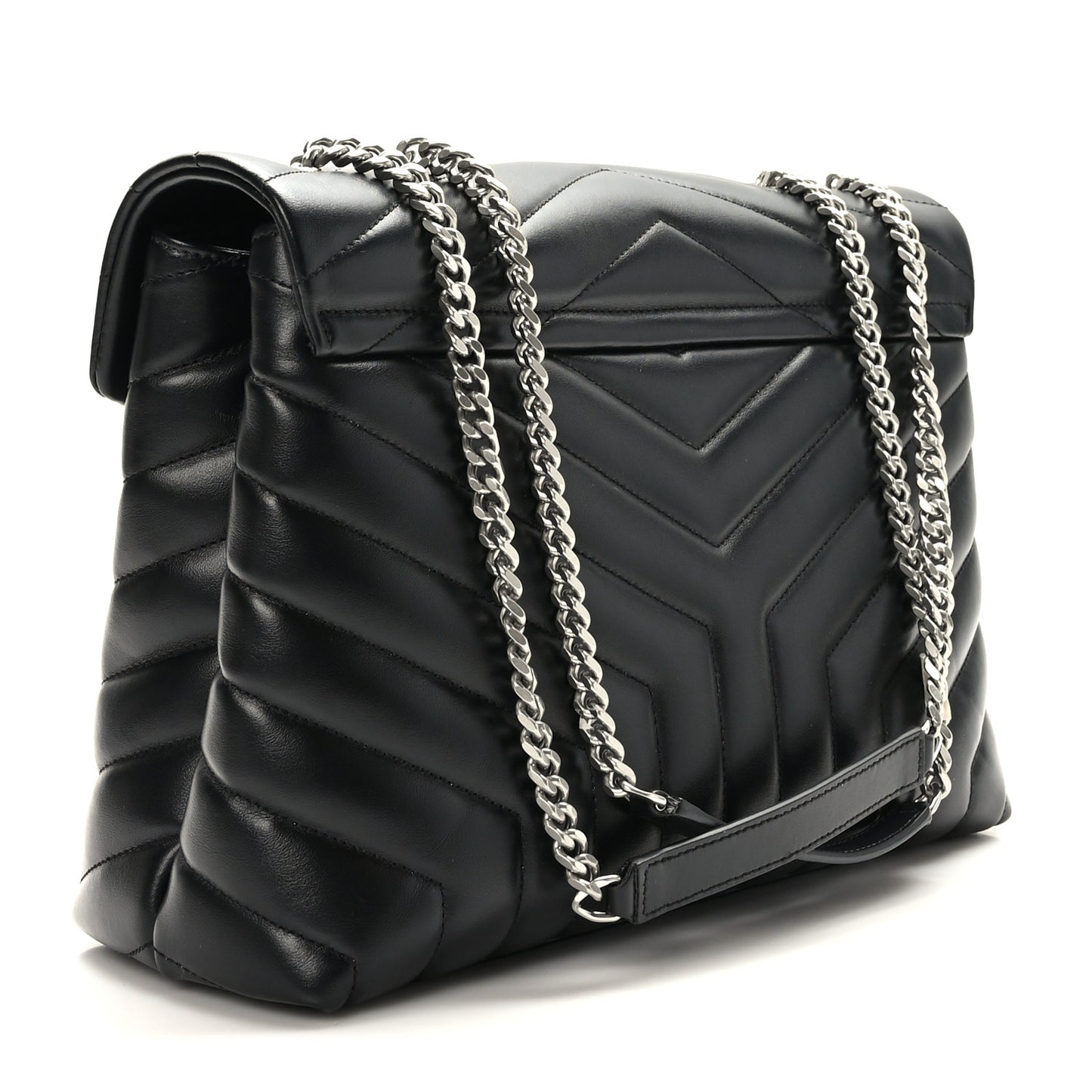 Calfskin Y Quilted Monogram Medium Loulou Chain Satchel Black