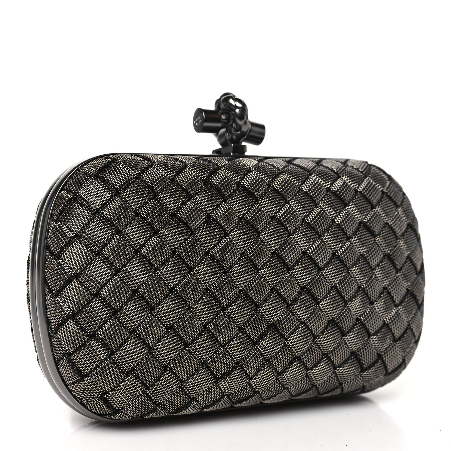 Bottega Veneta Metal Intrecciato Mesh Woven Knot Clutch Argento 3 of 9