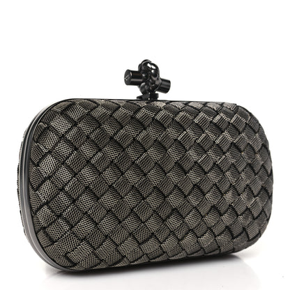 Bottega Veneta Metal Intrecciato Mesh Woven Knot Clutch Argento 3 of 9