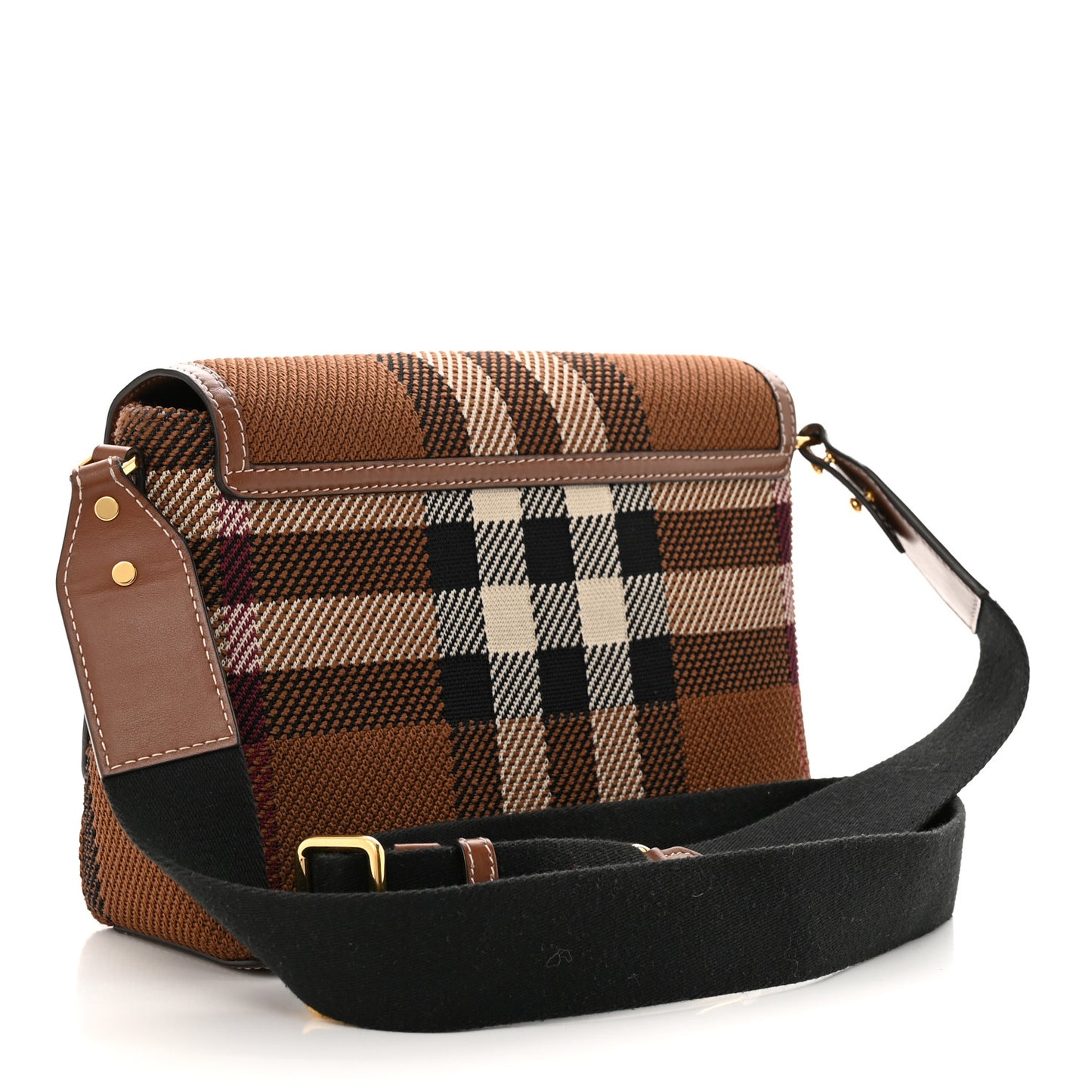 Calfskin Exaggerated Check Note Crossbody Bag Dark Birch Brown