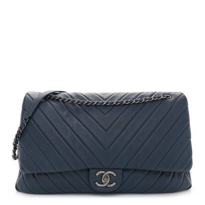 Chanel Calfskin Chevron Quilted XXL Travel Flap Bag Blue 1 of 10