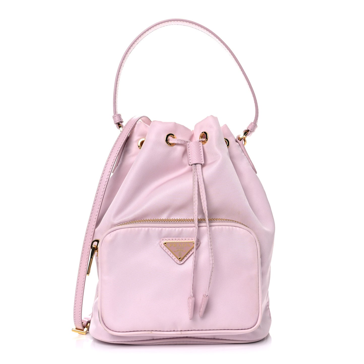 Re-Nylon Saffiano Duet Bucket Crossbody Bag Alabastro