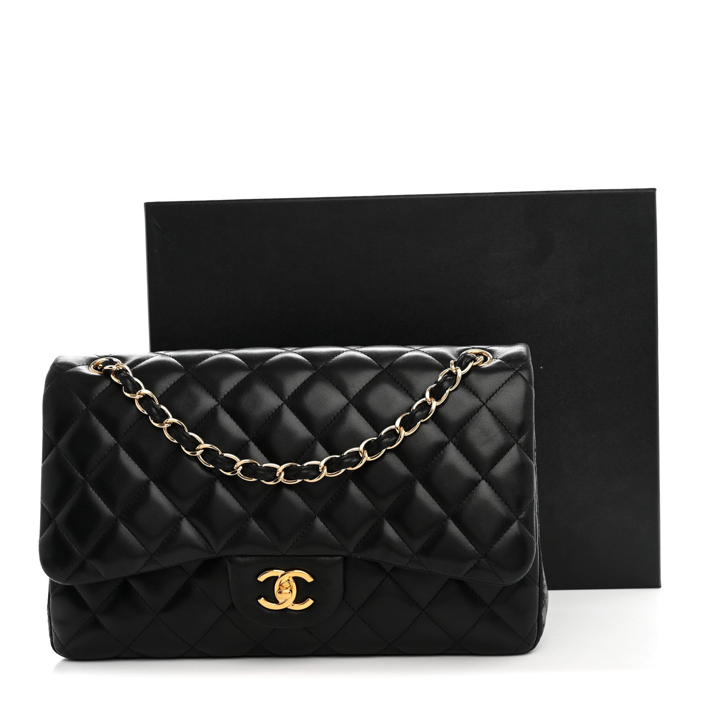 Lambskin Quilted Jumbo Double Flap Black