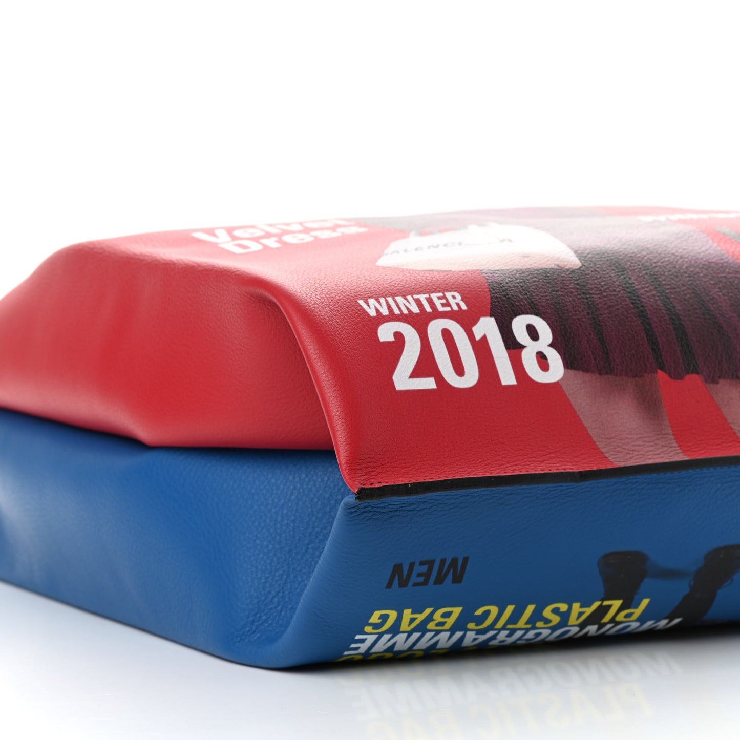 Grained Calfskin Winter 18 Campaign Medium Supermarket Tote Red Blue