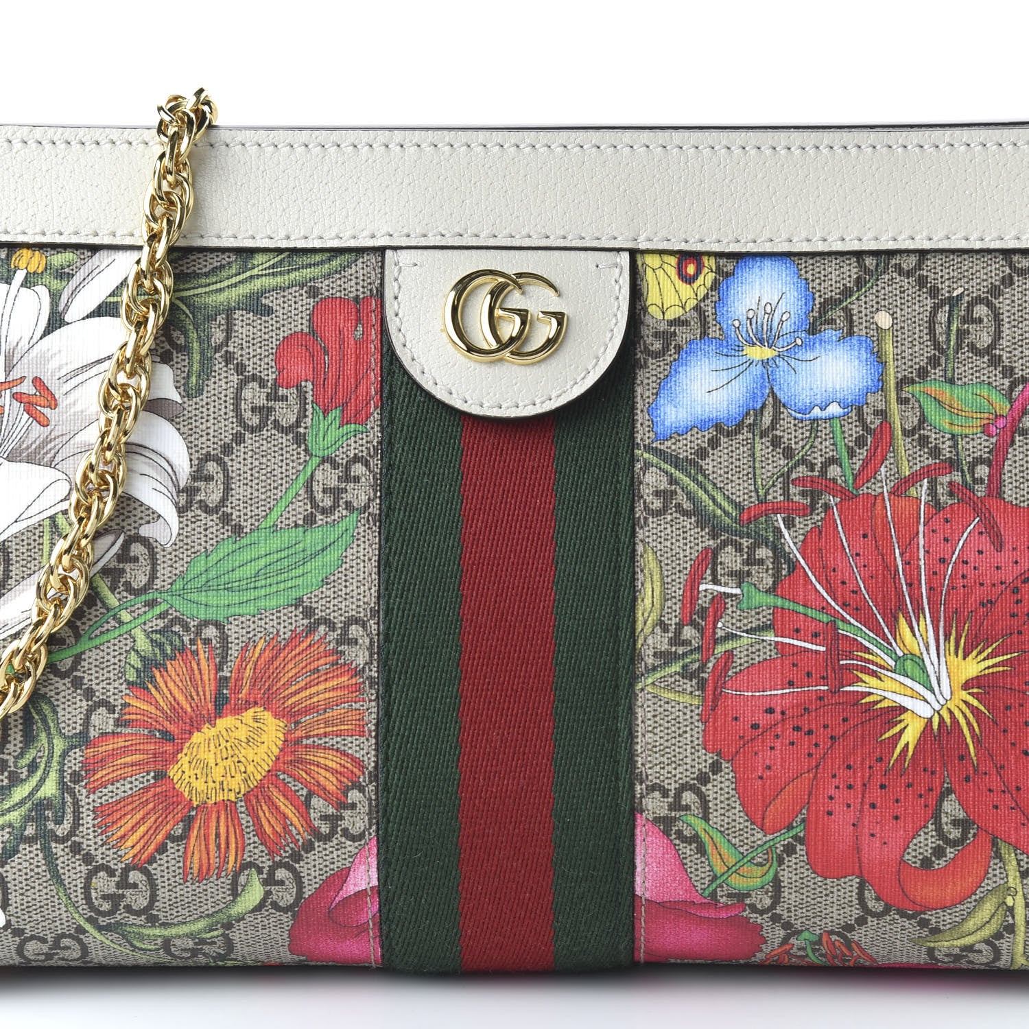 Gucci GG Supreme Monogram Flora Web Small Ophidia Chain Shoulder Bag White 10 of 11