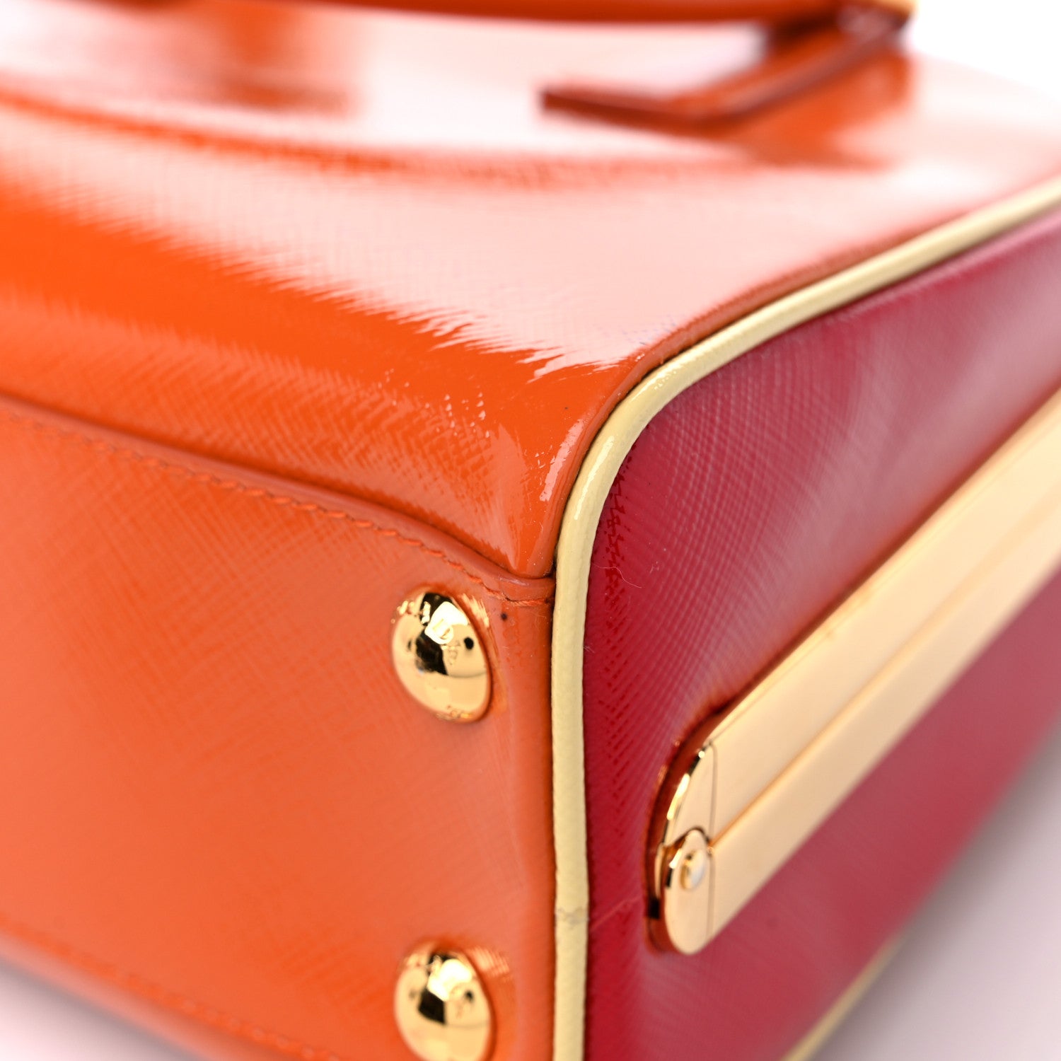 Prada Saffiano Vernice Frame Top Bag Papaya Rosso White 10 of 13