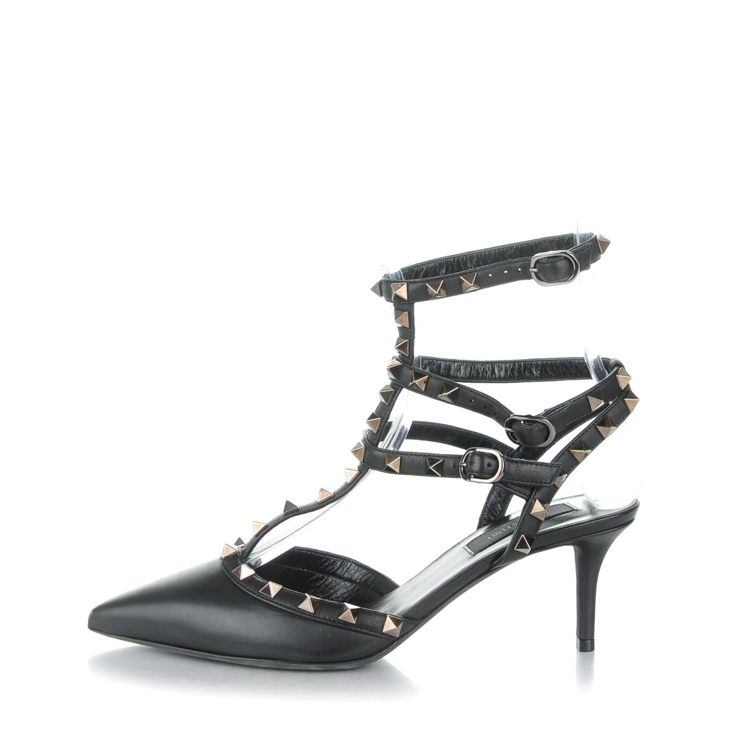 Calfskin Nappa Rockstud Ankle Strap 65mm Pumps 37.5 Black