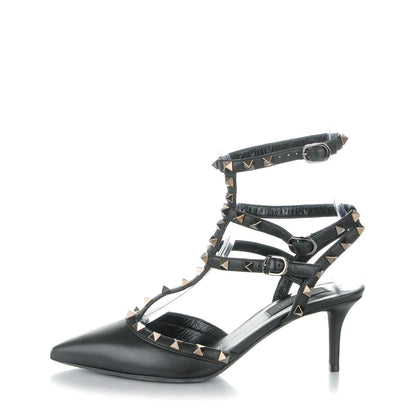 Valentino Garavani Calfskin Nappa Rockstud Ankle Strap 65mm Pumps 37.5 Black 1 of 7