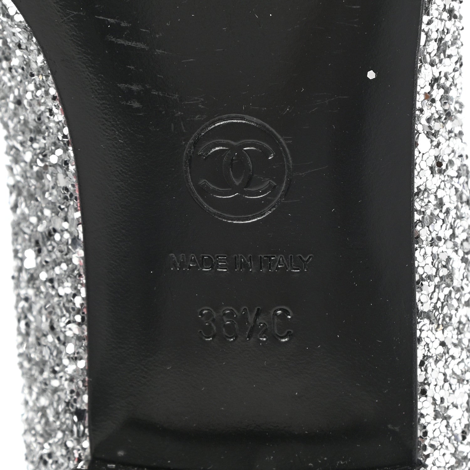 Chanel Glitter Fabric Patent Calfskin Mocassin Loafers 36.5 Black Silver 10 of 12