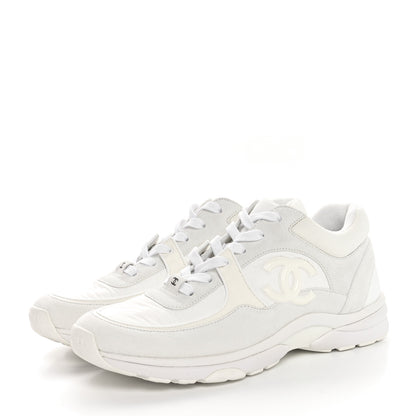 Chanel Suede Calfskin Fabric CC Sneakers 40 White 4 of 9