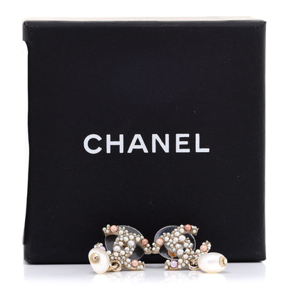 Chanel Pearl Crystal CC Charm Drop Earrings Light Gold Pink 5 of 5