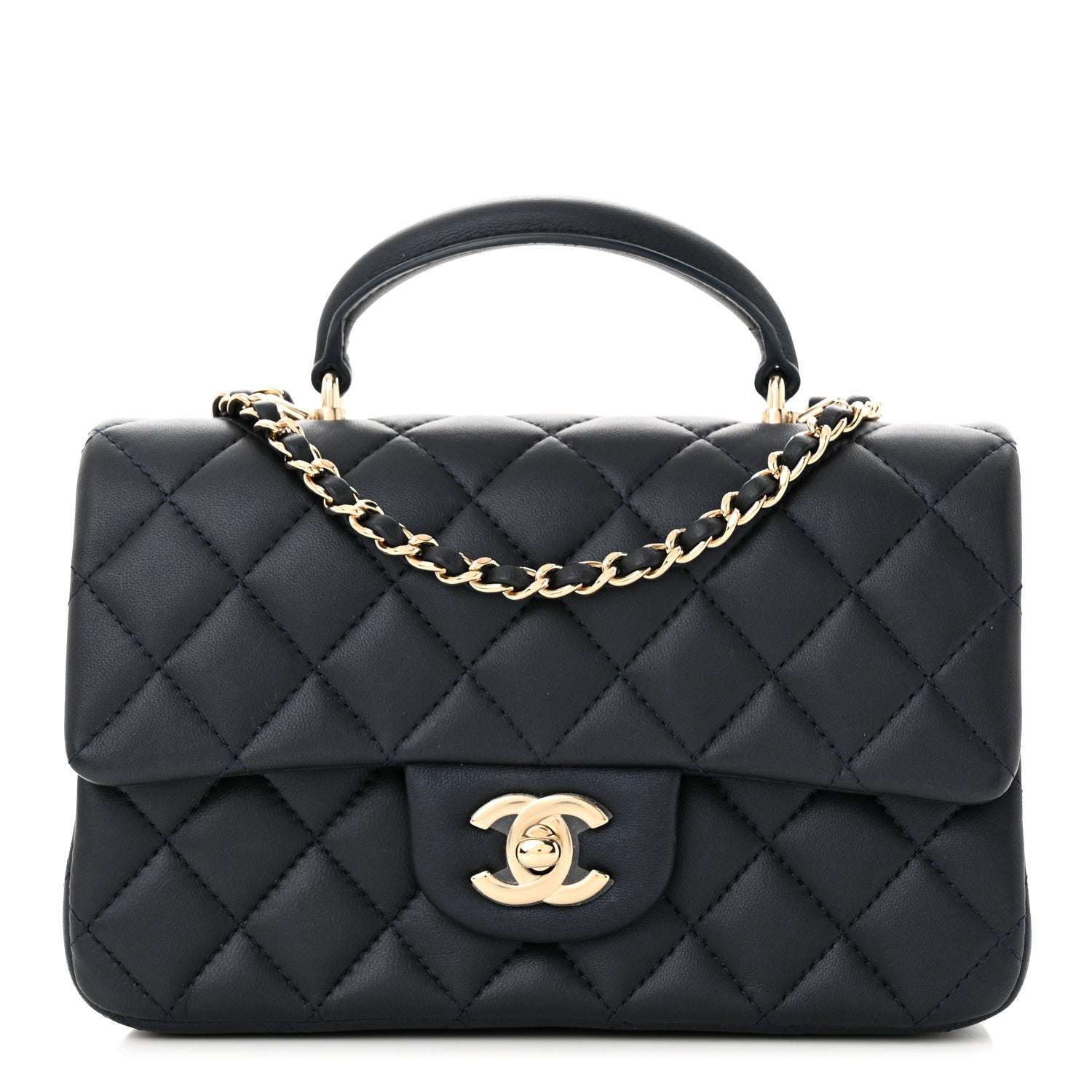 Chanel Iridescent Lambskin Quilted Mini Top Handle Rectangular Flap Dark Blue 1 of 11