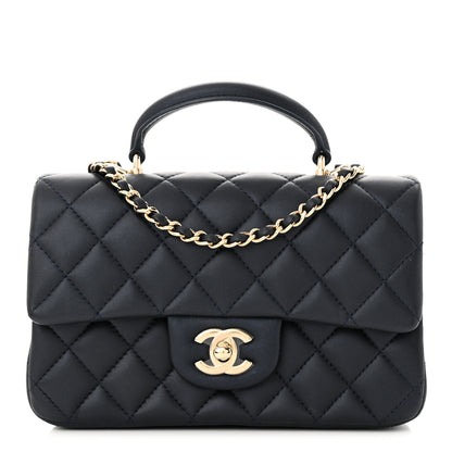 Chanel Iridescent Lambskin Quilted Mini Top Handle Rectangular Flap Dark Blue 1 of 11