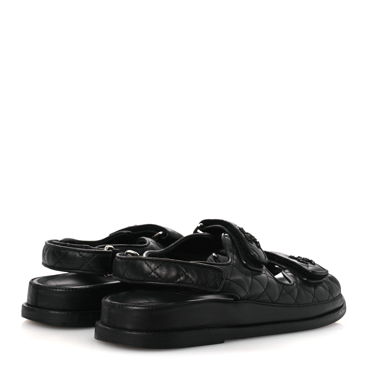 Chanel Lambskin Quilted Velcro Dad Sandals 38.5 So Black 5 of 15