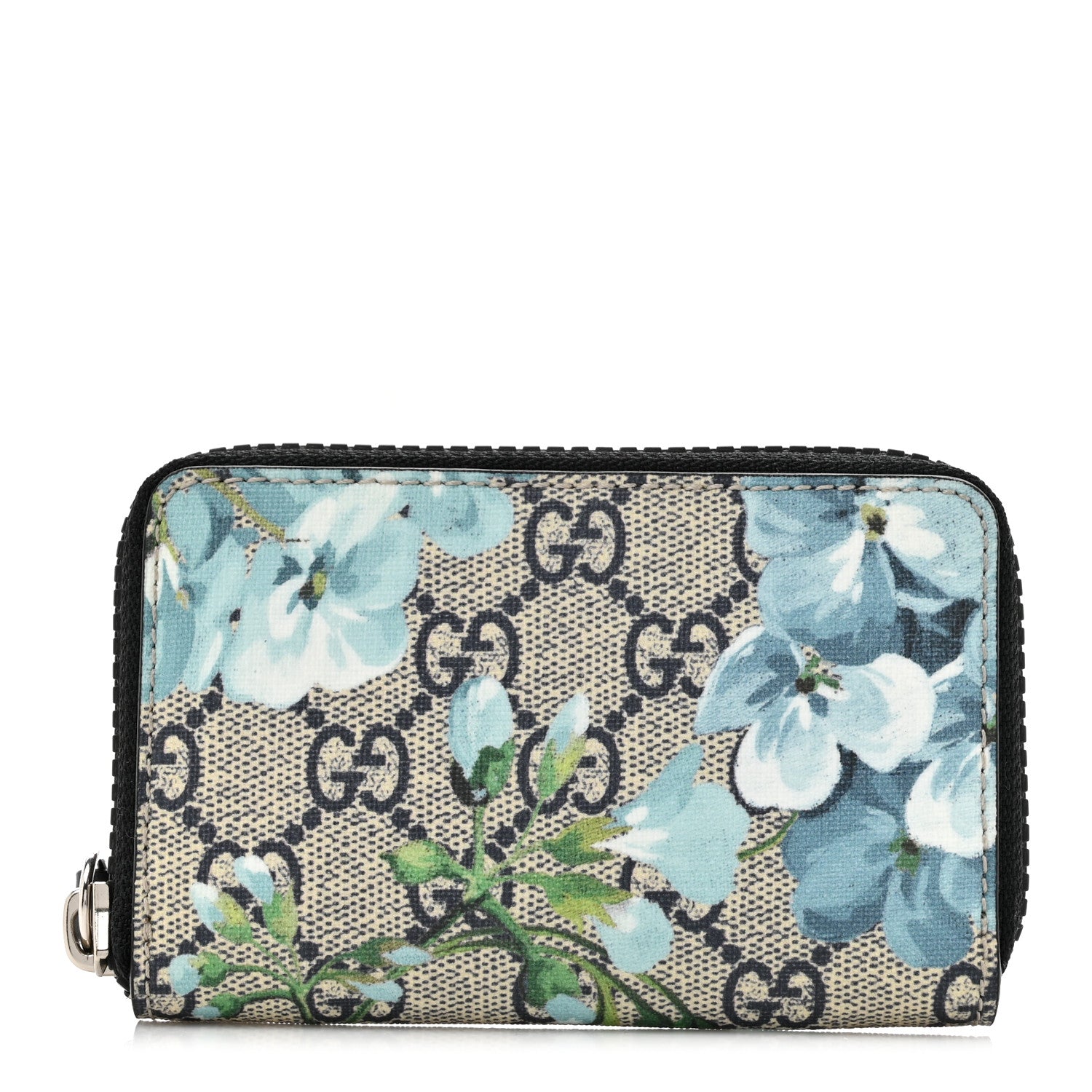 Gucci GG Supreme Monogram Blooms Zip Around Card Case Wallet Beige Blue Navy 1 of 7