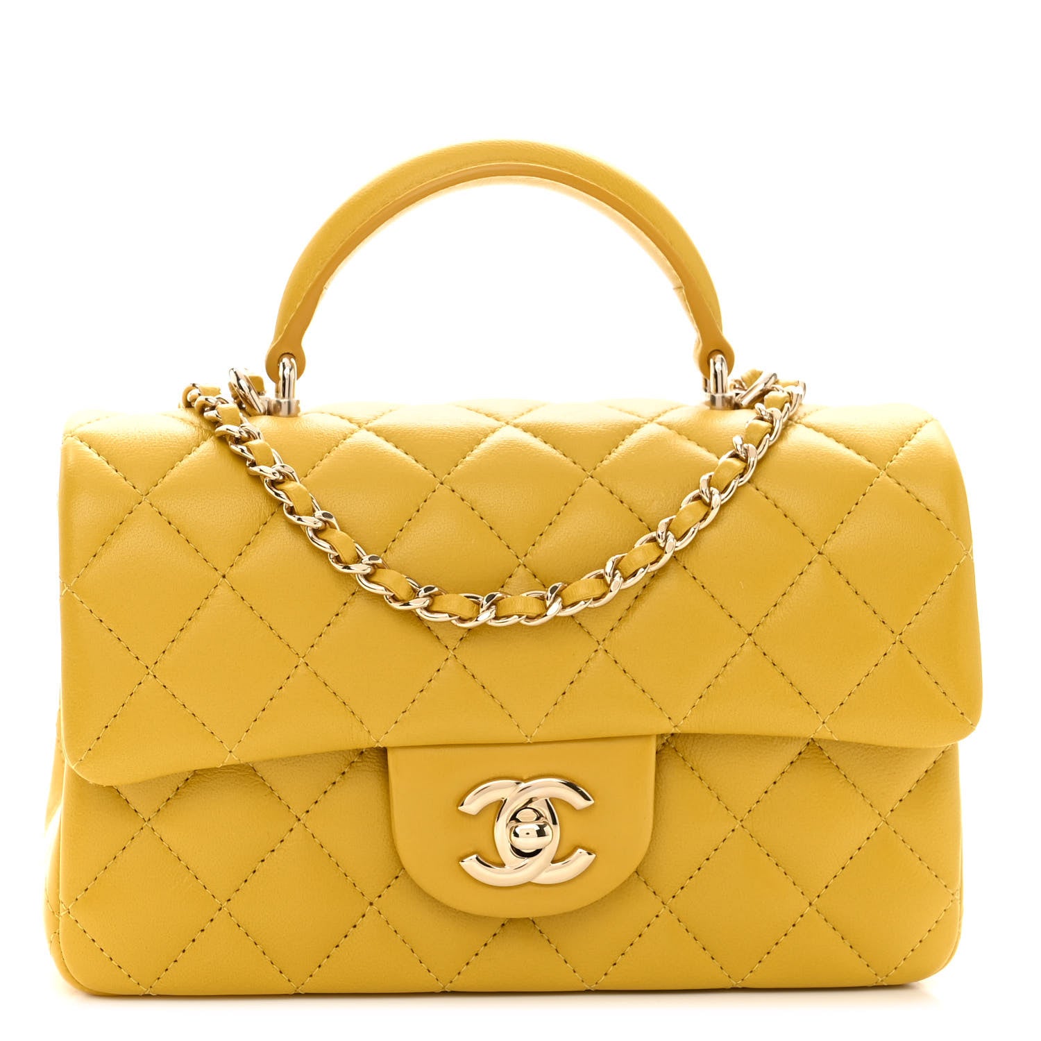 Chanel Lambskin Quilted Mini Top Handle Rectangular Flap Yellow 1 of 10