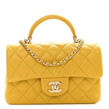 Chanel Lambskin Quilted Mini Top Handle Rectangular Flap Yellow 1 of 10