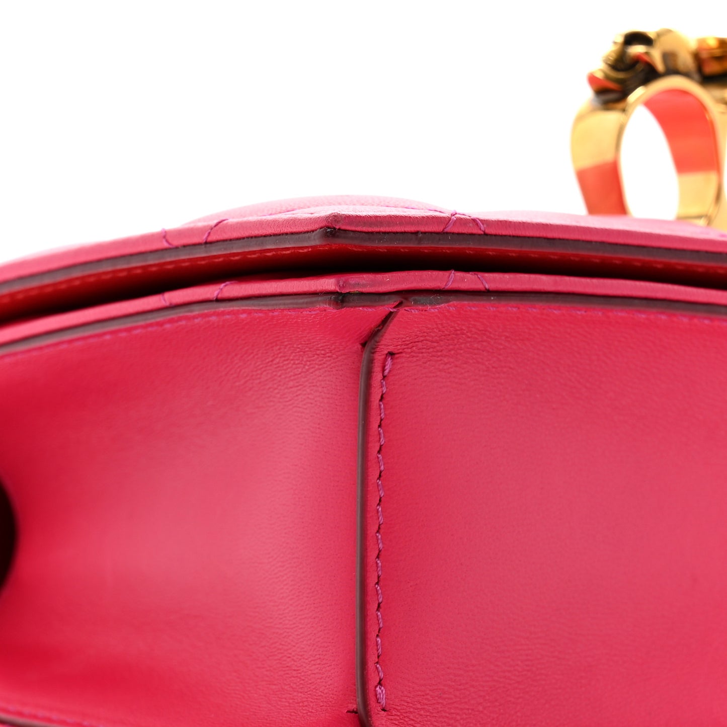 Lambskin Quilted Knuckle Shoulder Bag Fuchsia
