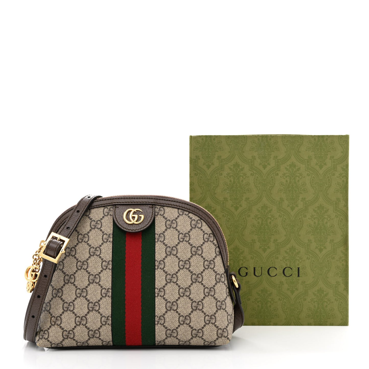 GG Supreme Monogram Textured Dollar Calfskin Web Small Ophidia Dome Shoulder Bag Beige Ebony New Acero
