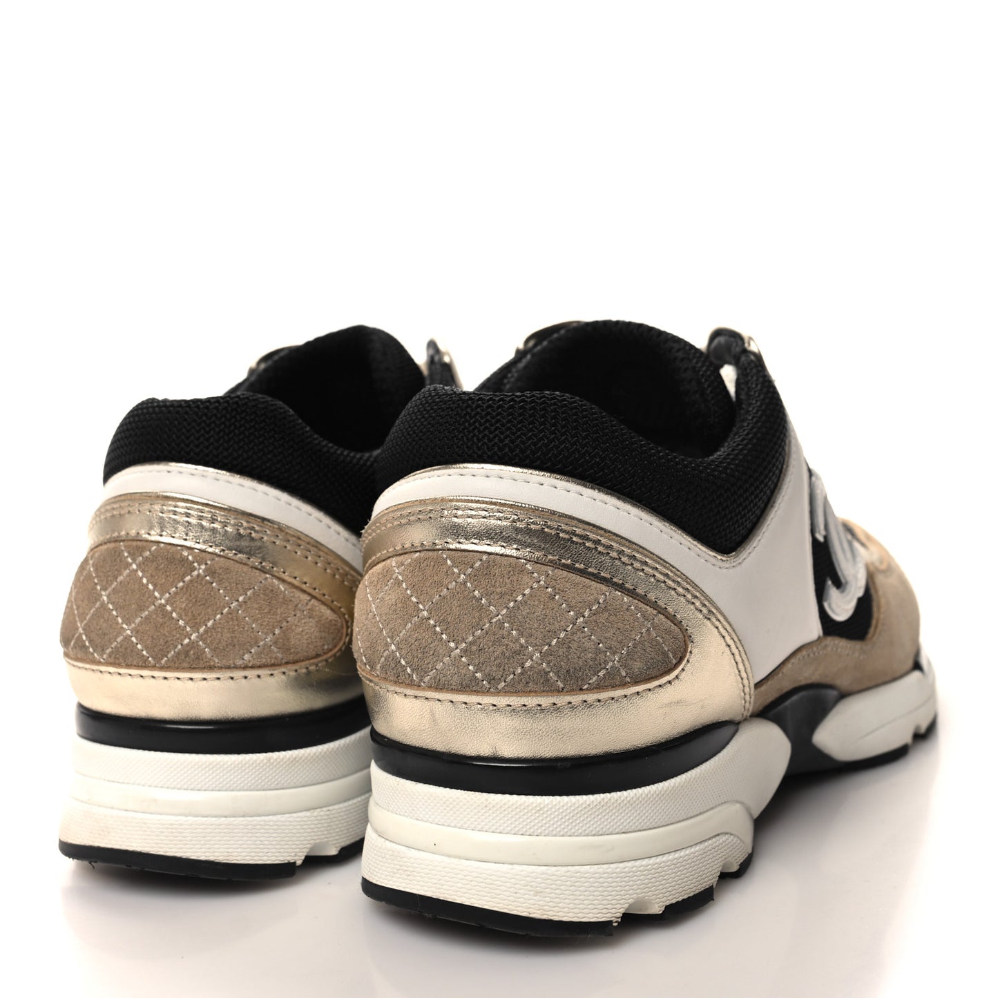 Mesh Suede Calfskin CC Sneakers 39.5 White Black Beige Gold