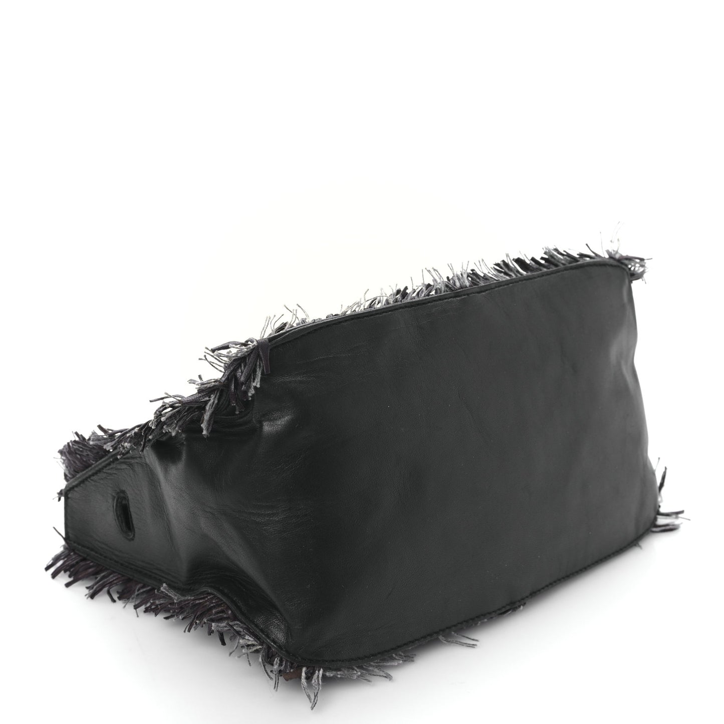 Nappa Intrecciato Alligator Fringe Shoulder Bag Black