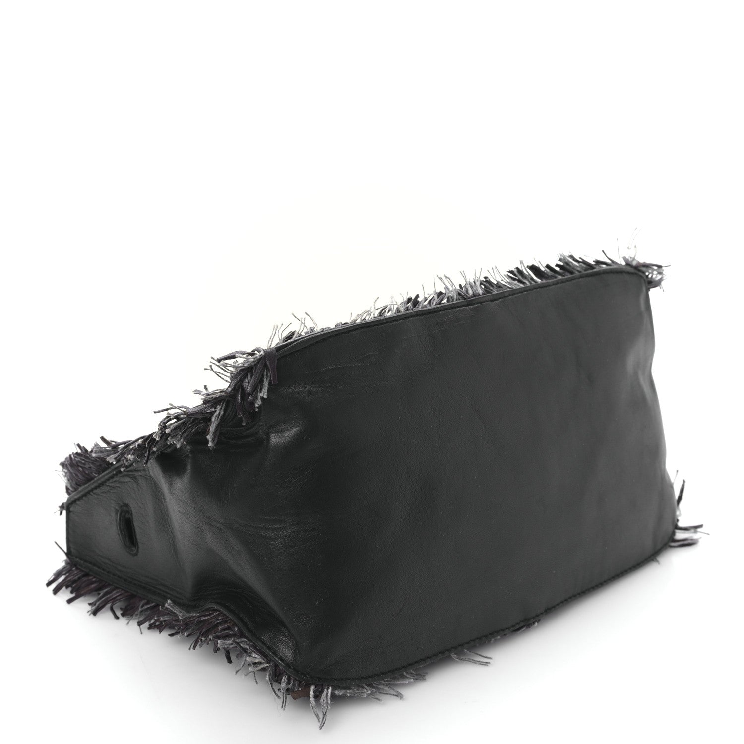 Bottega Veneta Nappa Intrecciato Alligator Fringe Shoulder Bag Black 4 of 8