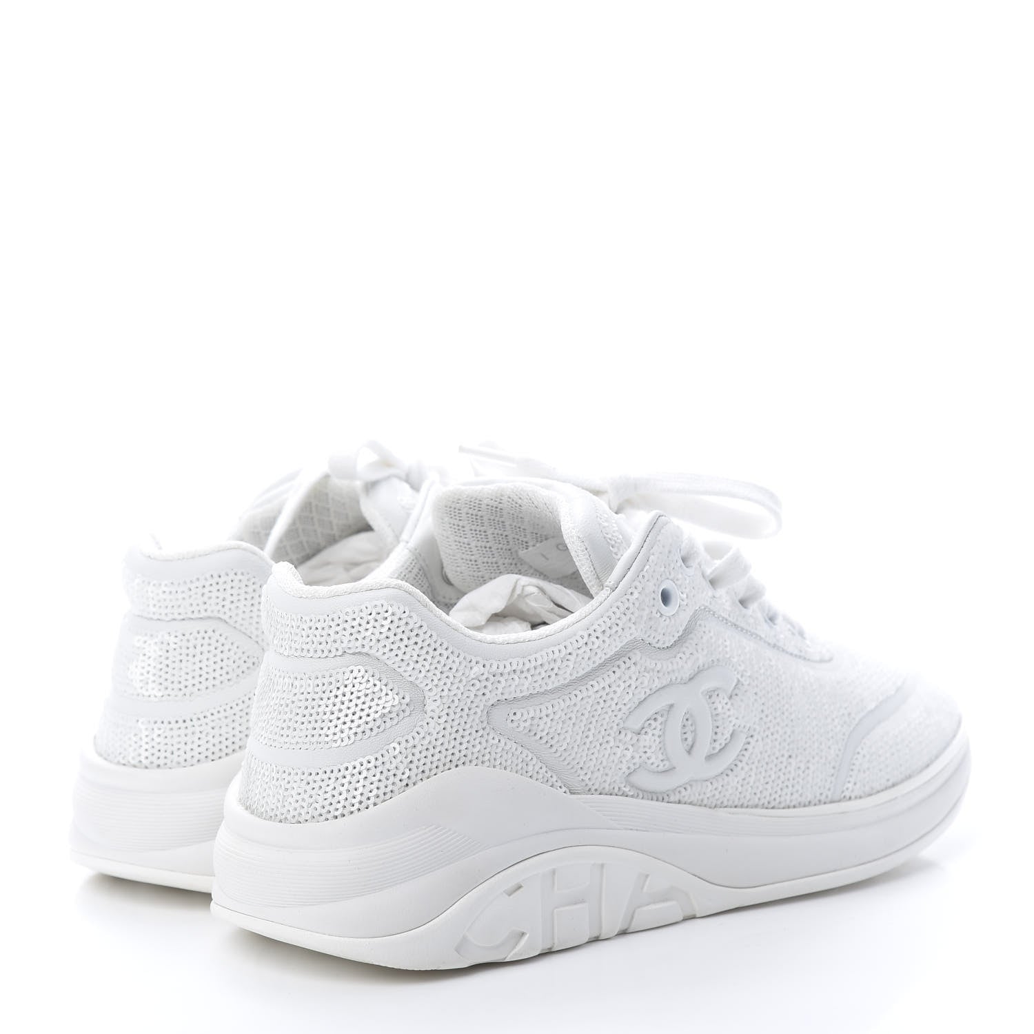 Chanel Sequin CC Sneakers 38.5 White 4 of 7