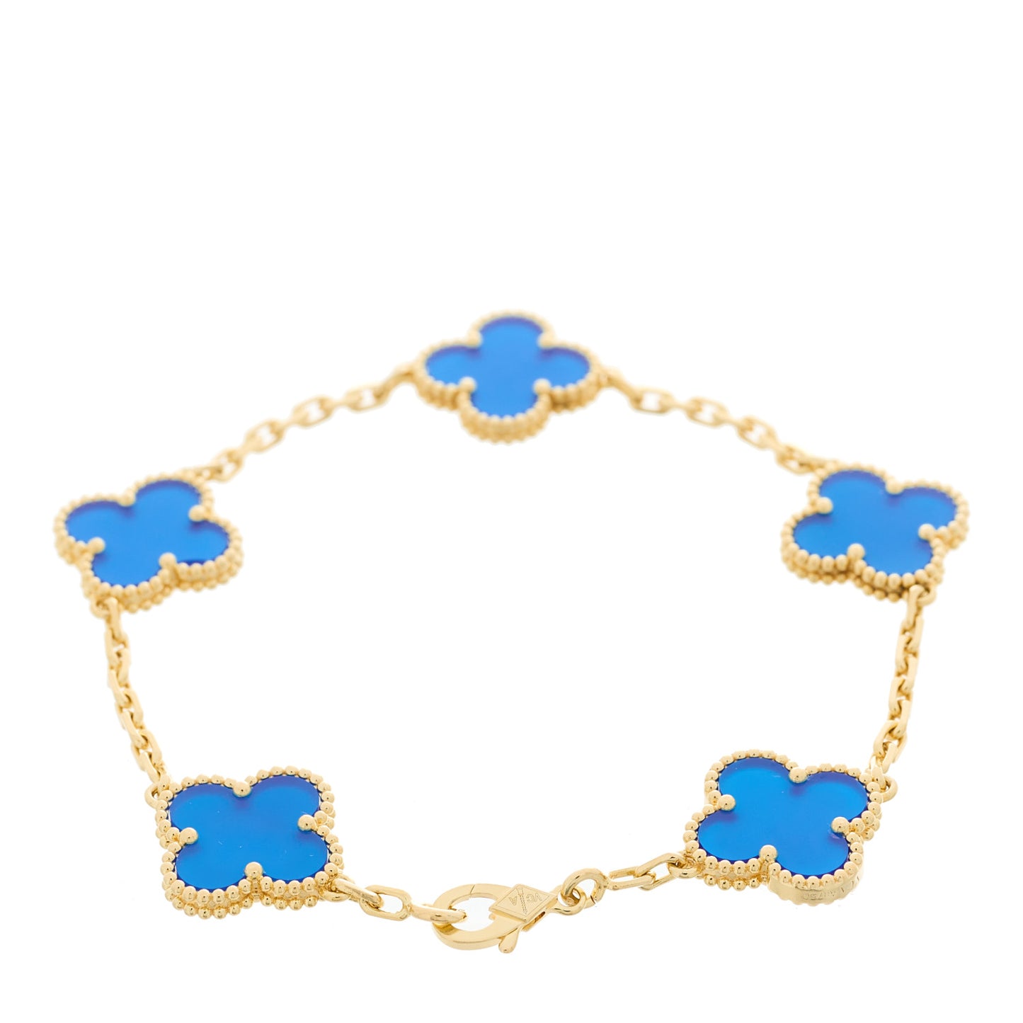 18K Yellow Gold Blue Agate 5 Motifs Vintage Alhambra Bracelet