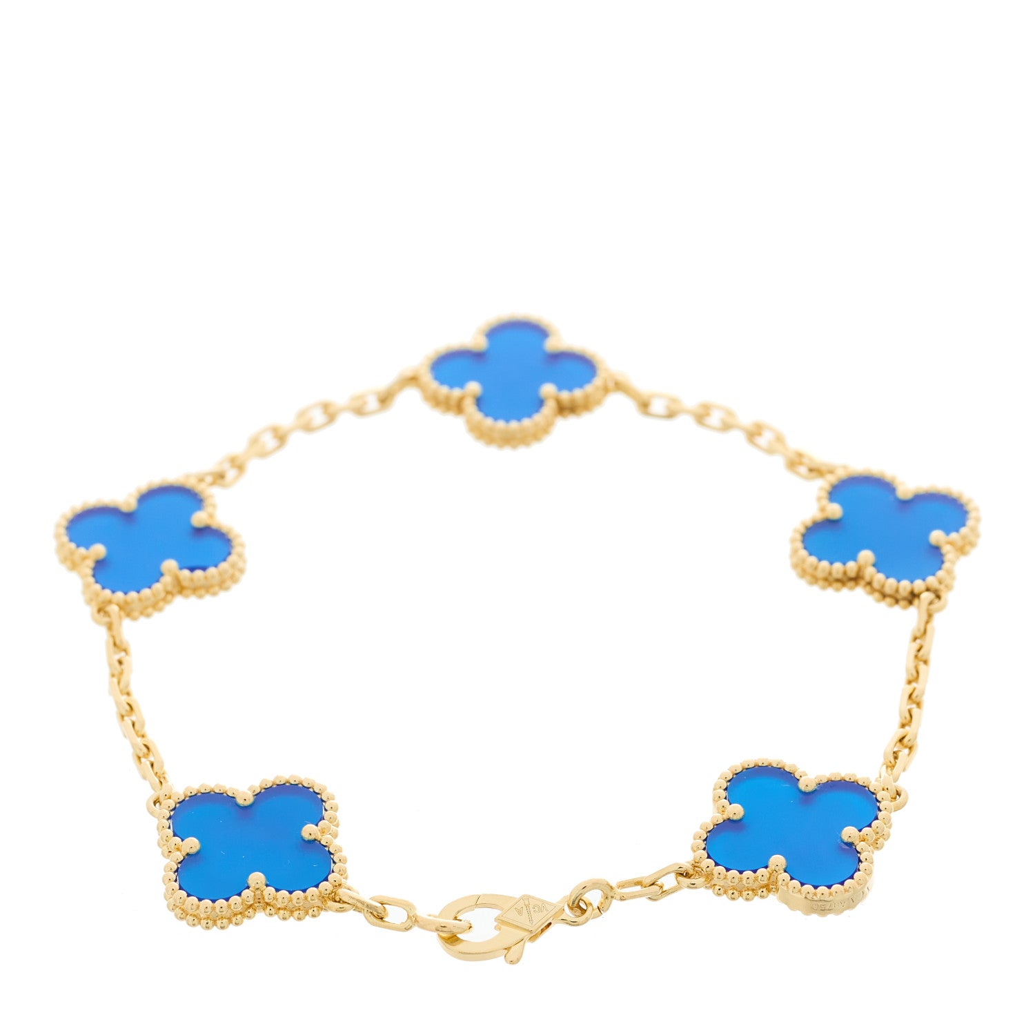 Van Cleef & Arpels 18K Yellow Gold Blue Agate 5 Motifs Vintage Alhambra Bracelet 2 of 4