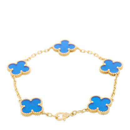 Van Cleef & Arpels 18K Yellow Gold Blue Agate 5 Motifs Vintage Alhambra Bracelet 2 of 4