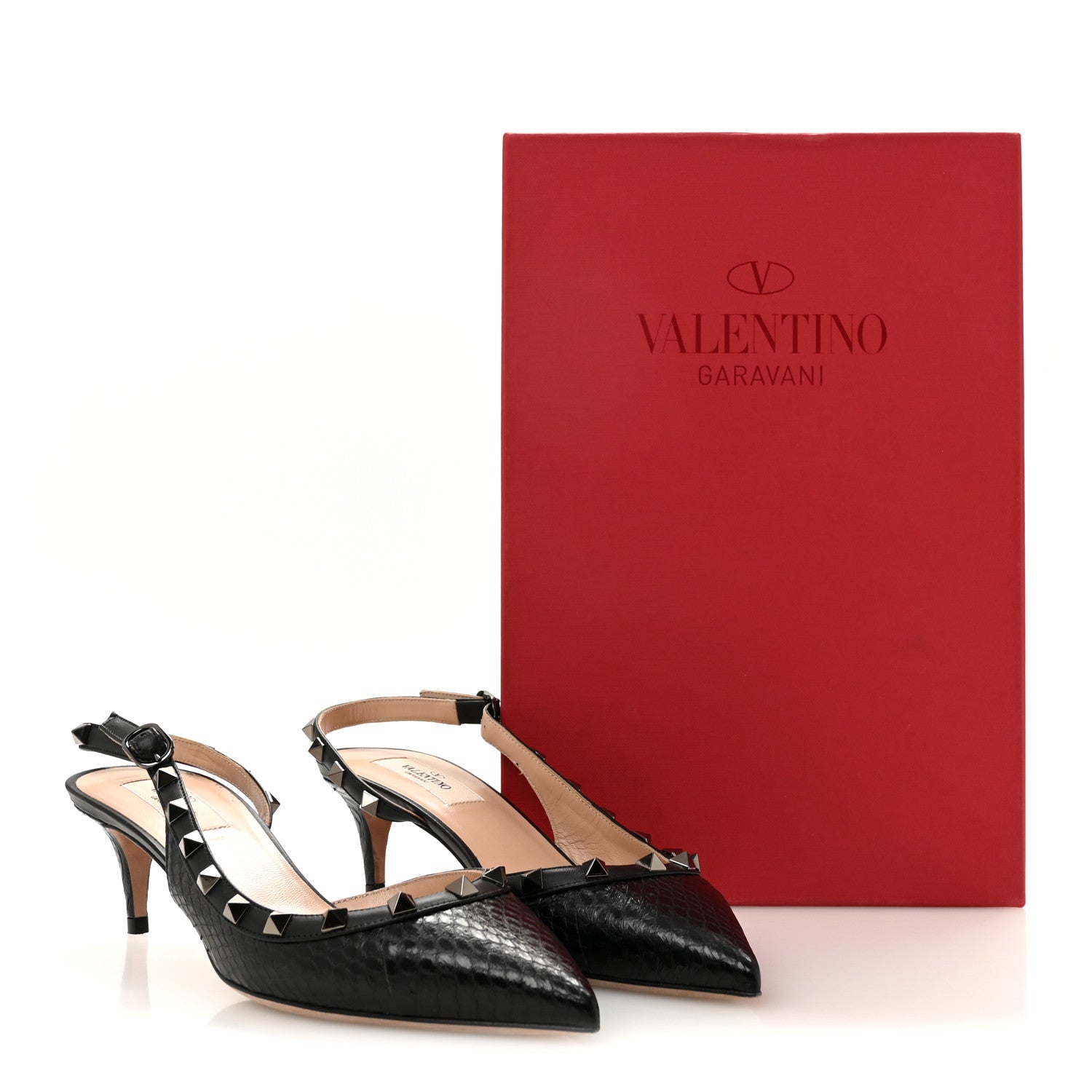Valentino Garavani Snakeskin Rockstud Half D'Orsay Slingback 50mm Pumps 38 Black 10 of 10