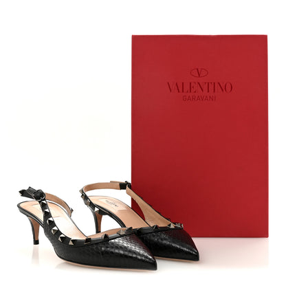 Valentino Garavani Snakeskin Rockstud Half D'Orsay Slingback 50mm Pumps 38 Black 10 of 10