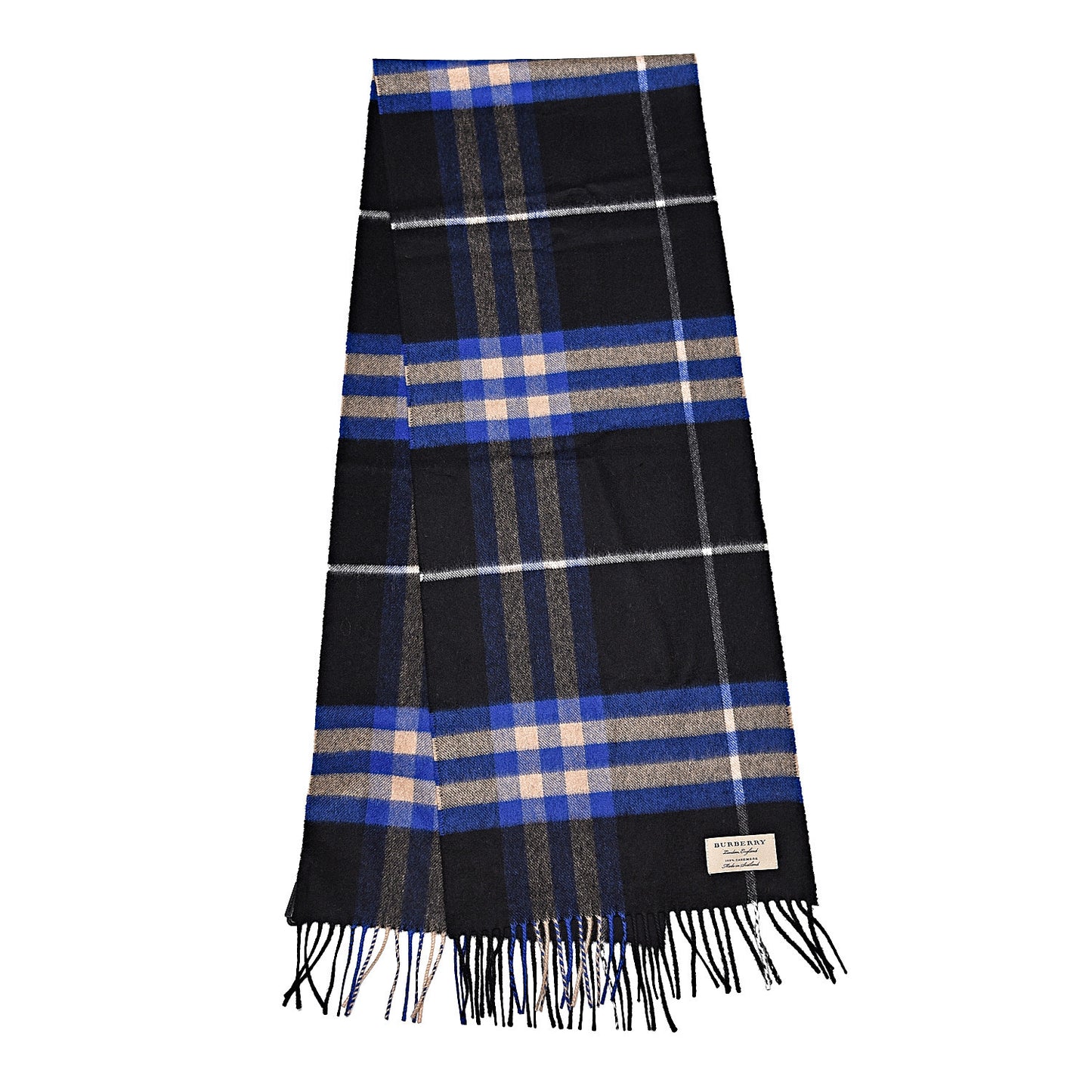 Cashmere Giant Check Fringe Scarf Bright Cobalt