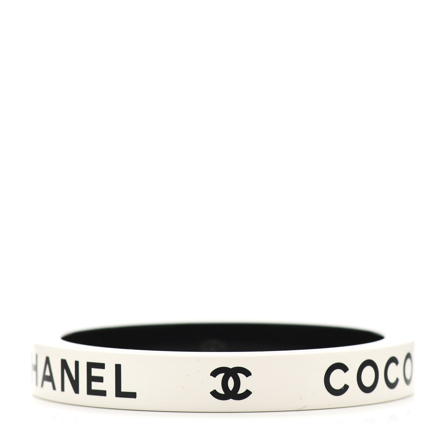 Chanel Resin Logo Bangle Bracelet White Black 1 of 4