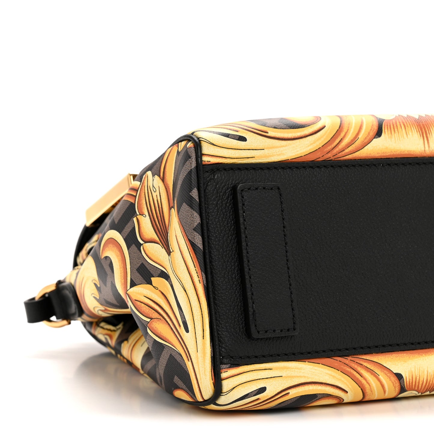 X FENDI Grained Calfskin Fendace La Medusa Medium Top Handle Bag Black Multicolor