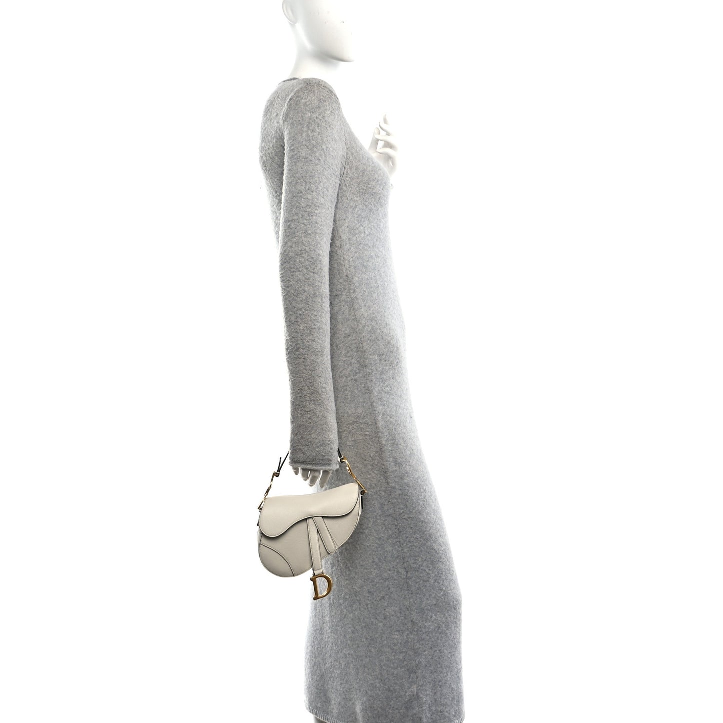 Grained Calfskin Mini Saddle Bag White