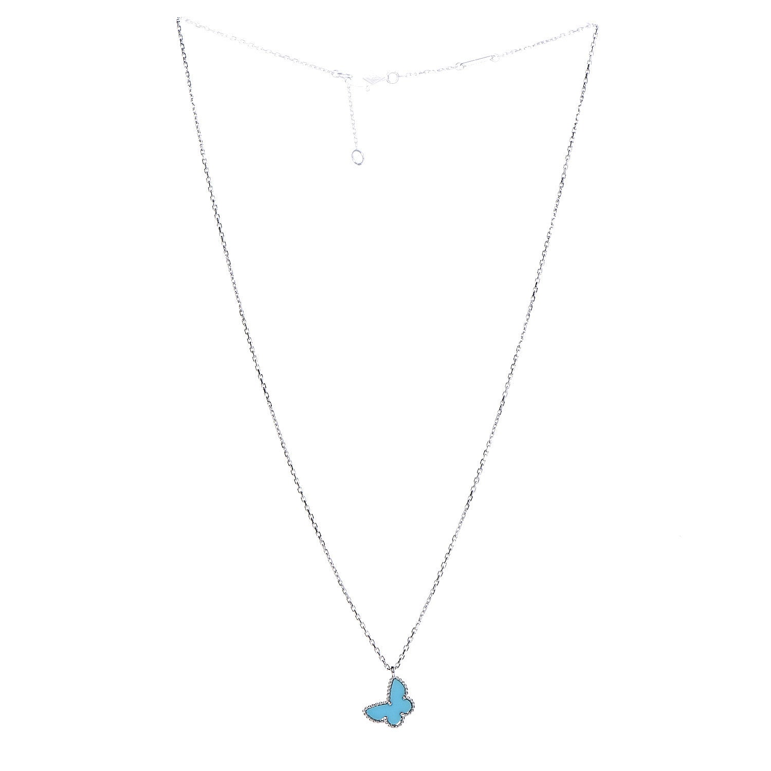 Van Cleef & Arpels 18K White Gold Turquoise Sweet Alhambra Butterfly Pendant Necklace 3 of 8