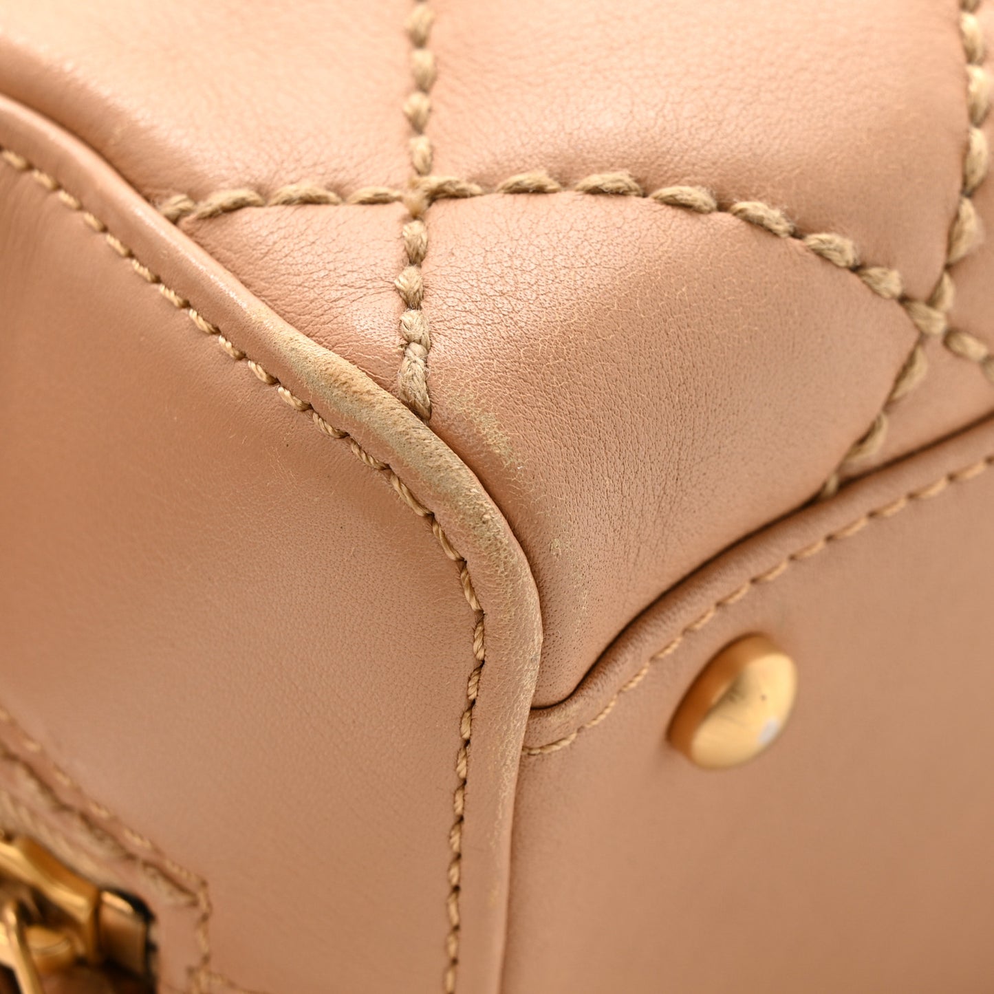 Calfskin Contrast Stitch Surpique Bowler Beige