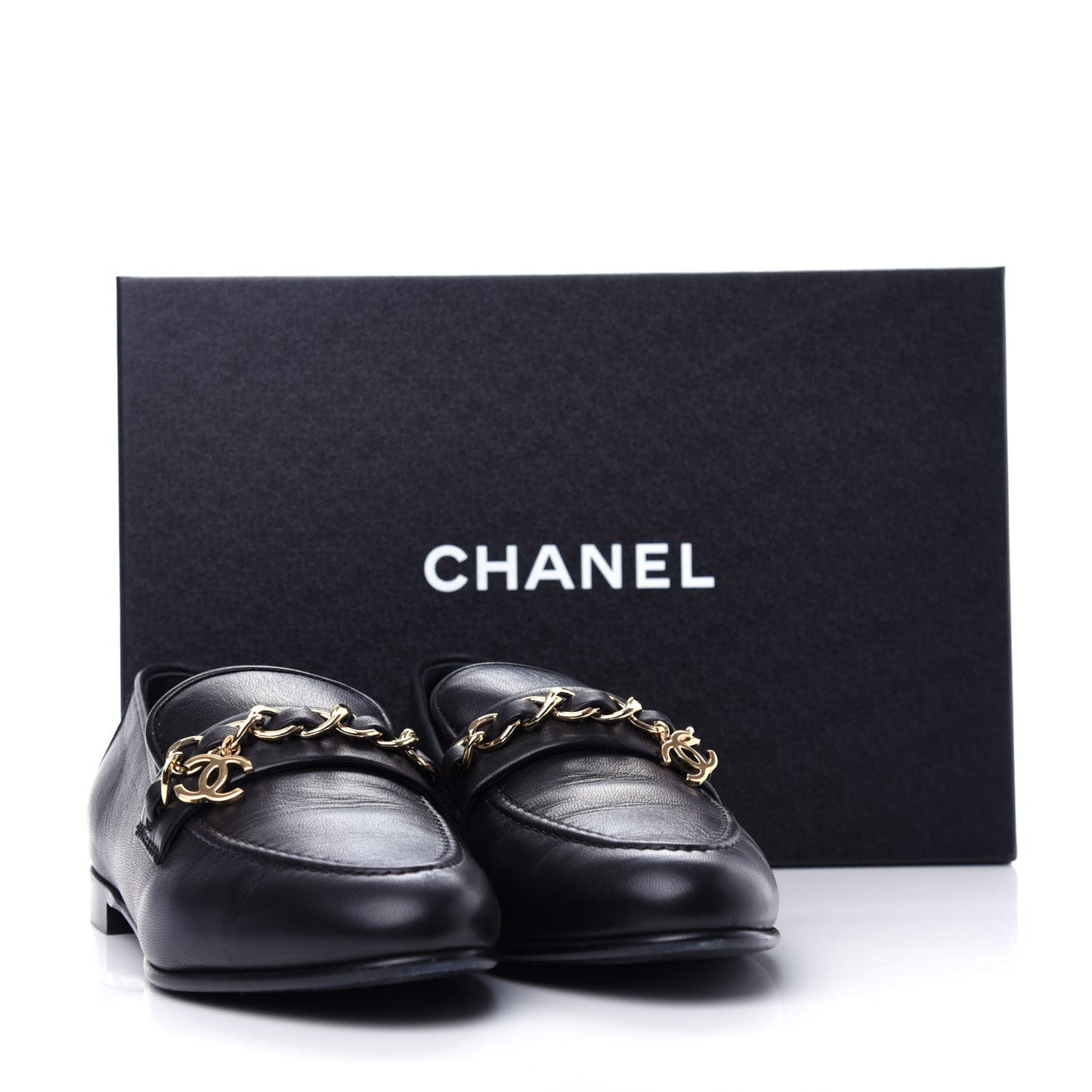 Lambskin CC Chain Loafers 38 Black