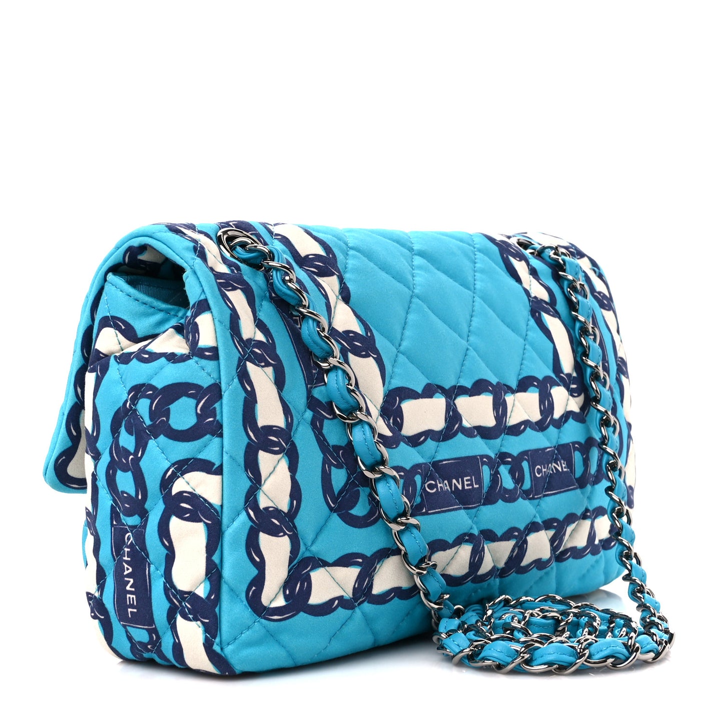 Silk Chain Printed Medium Single Flap Blue