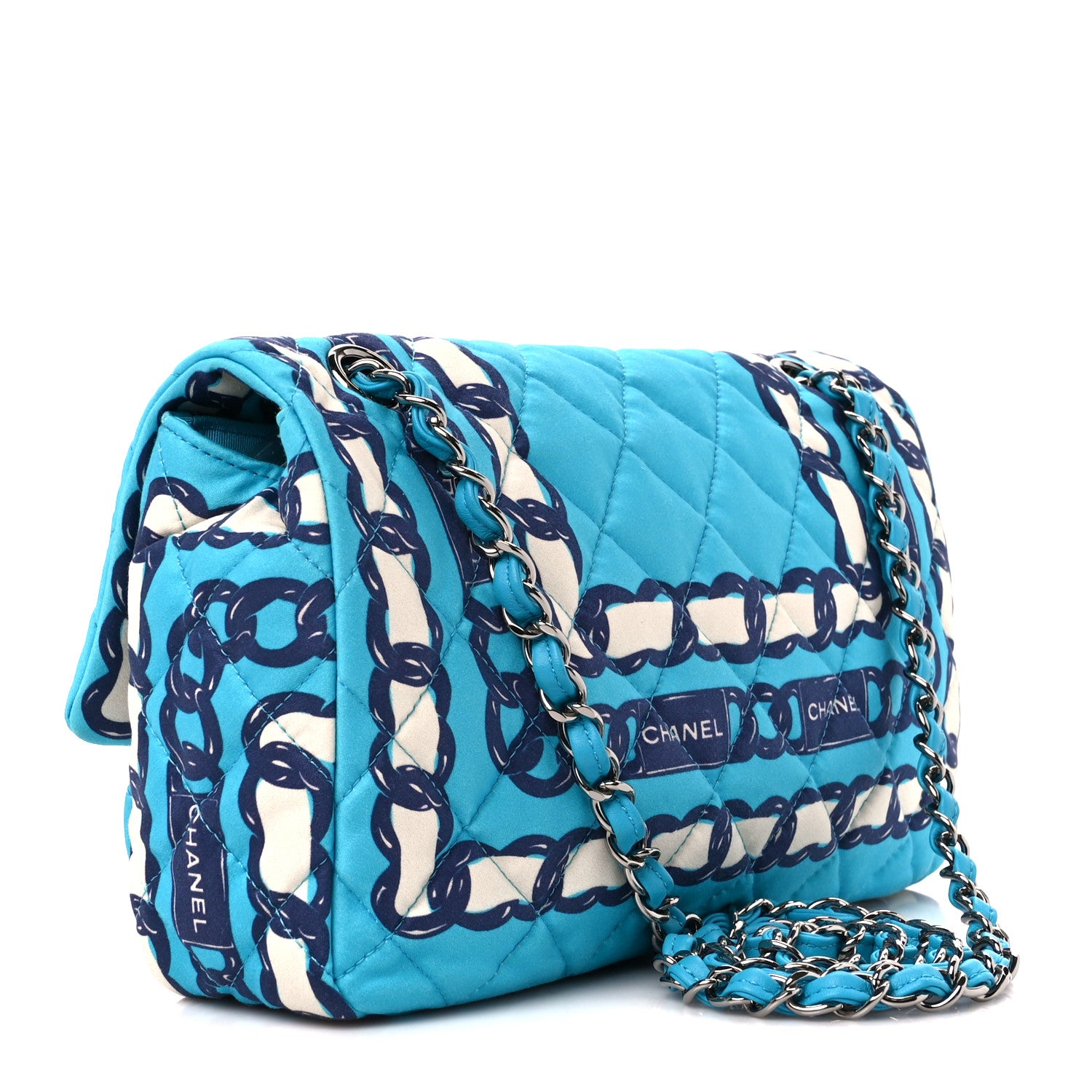 Chanel Silk Chain Printed Medium Single Flap Blue 3 of 11