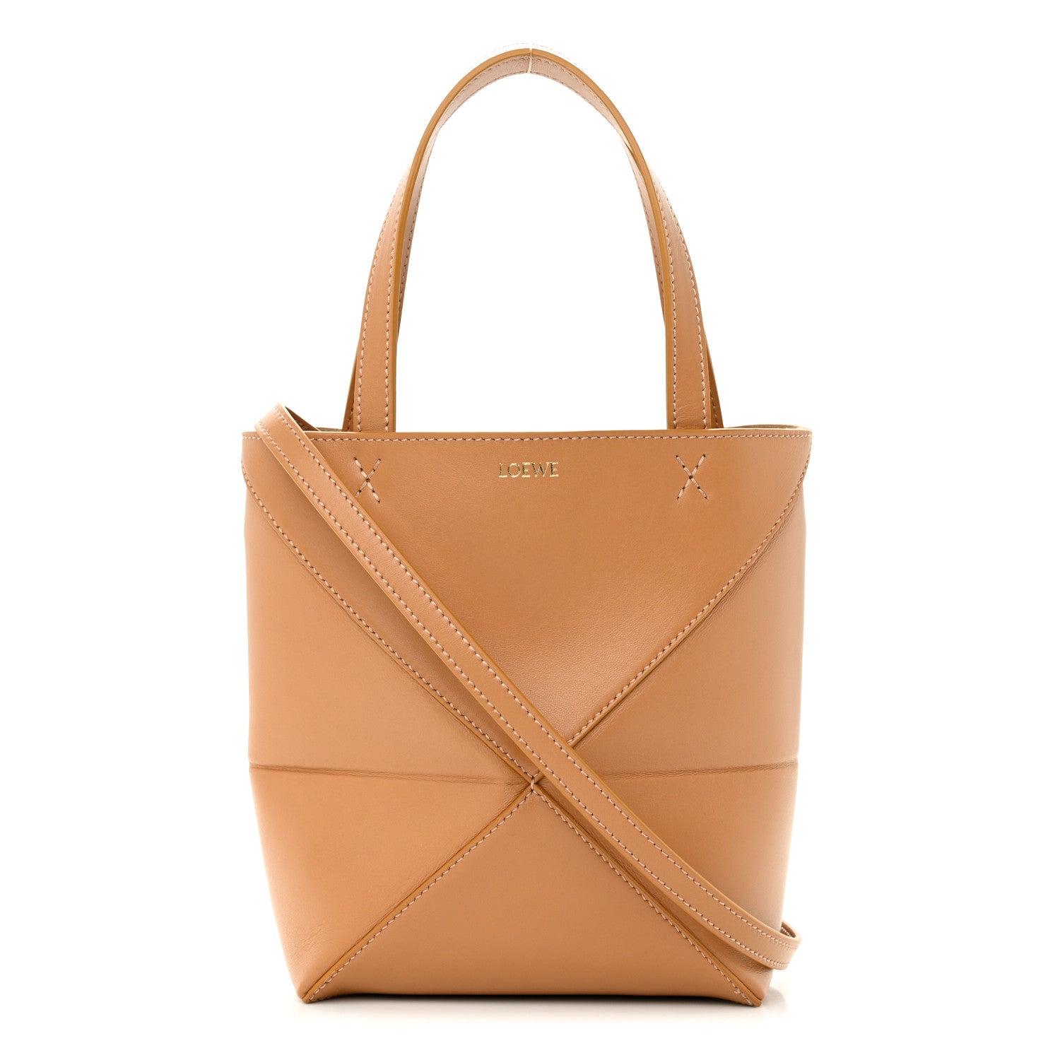 Loewe Shiny Calfskin Mini Puzzle Fold Tote Warm Desert 1 of 10