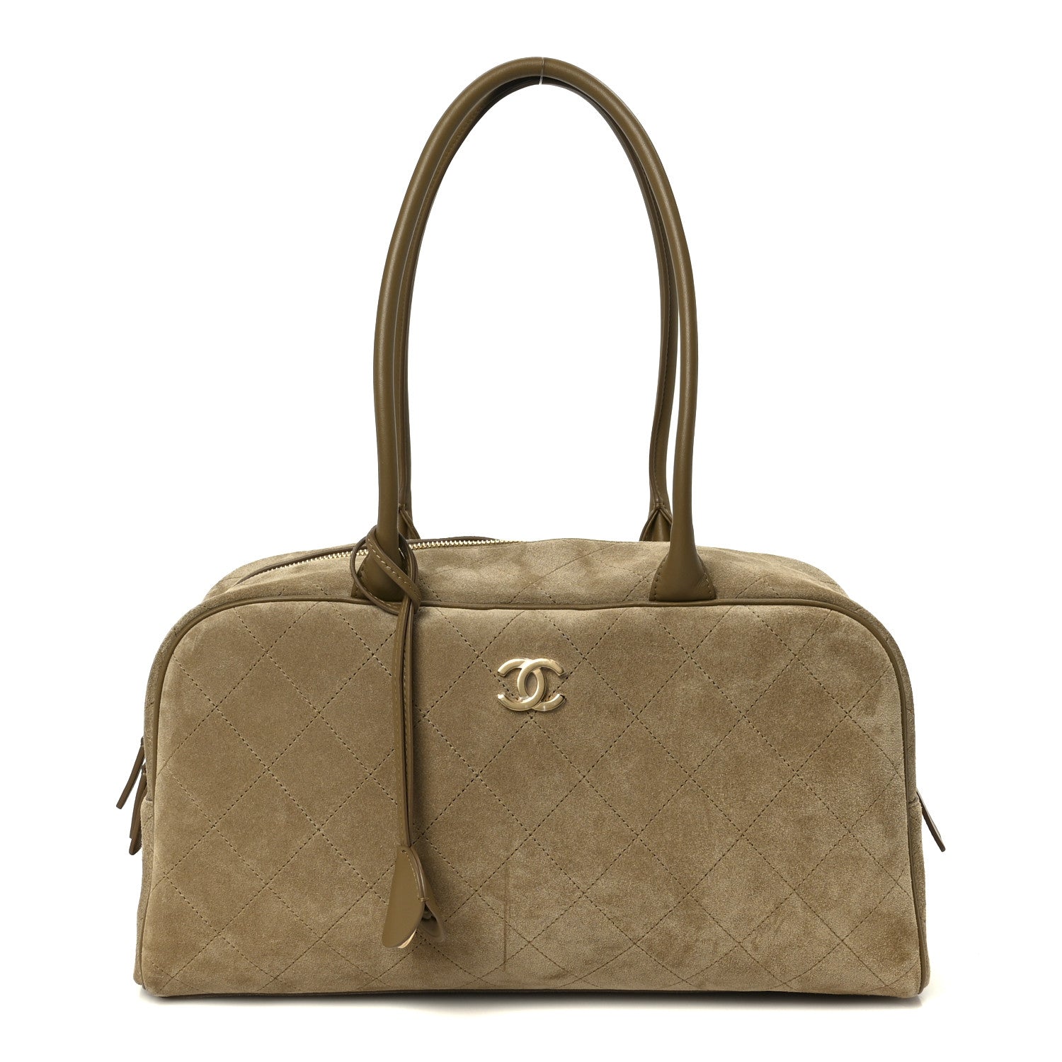 Chanel Suede Calfskin Large Perfect Bowling Bag Dark Beige 1 of 18