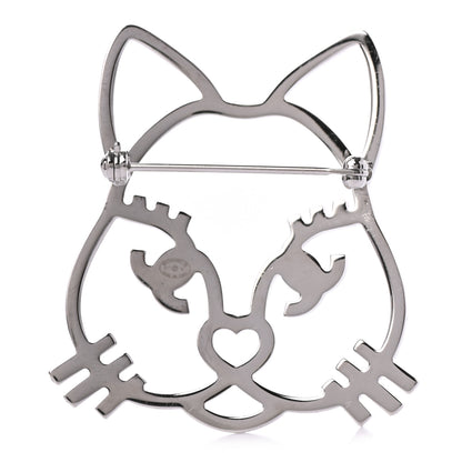 Chanel Strass Crystal Emoji Choupette Cat Brooch Silver 3 of 4